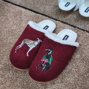 Lands' End Women's Sherpa Lined Clog Slippers with dog embroidery